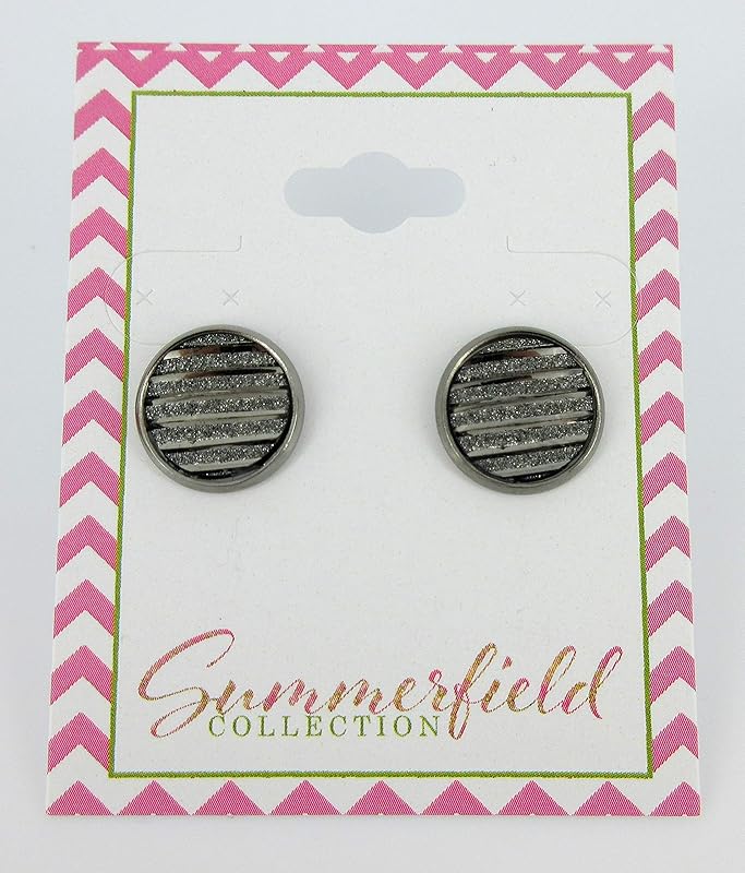 Summerfield Collection Hematite-tone Gunmetal Gray Frosted Metallic Stripe Stud Earrings 12mm