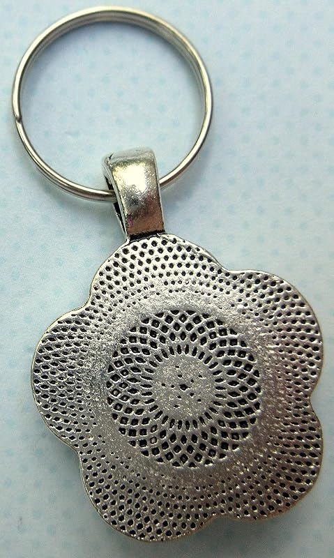 Summerfield Collection Antiqued Silver-tone Mint Green Glitter Glass Flower Keychain Hand-painted