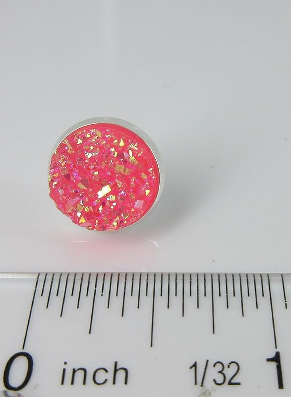 Summerfield Collection Silver-tone Solid AB Faux Druzy Stone Stud Earrings 12mm (Hot Pink)