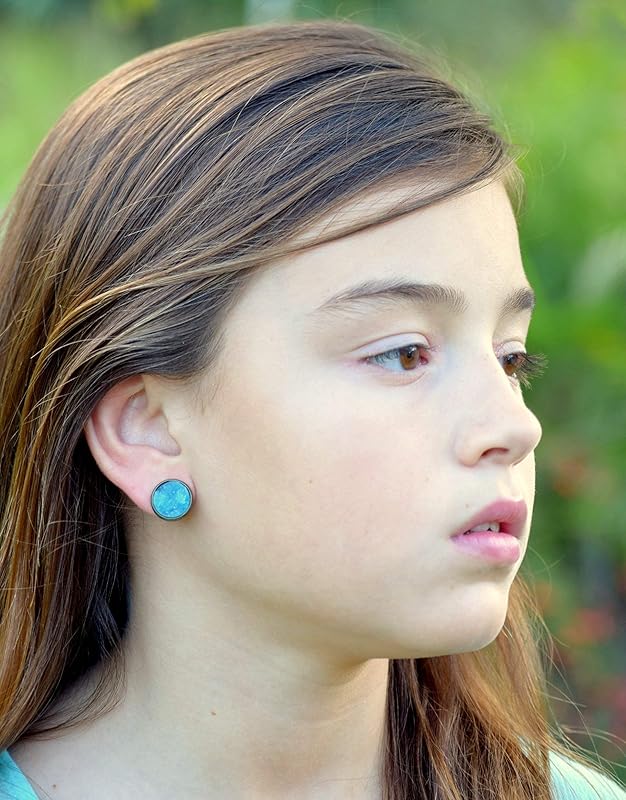Summerfield Collection Antiqued Gold-tone Faux Druzy Stone Stud Earrings 12mm (Aqua Blue)