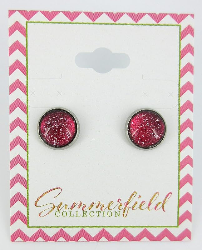 Summerfield Collection Stainless Steel Red Colorshifting to Orange Yellow and Green Glitter Glass Stud Earrings Hand-painted 10mm