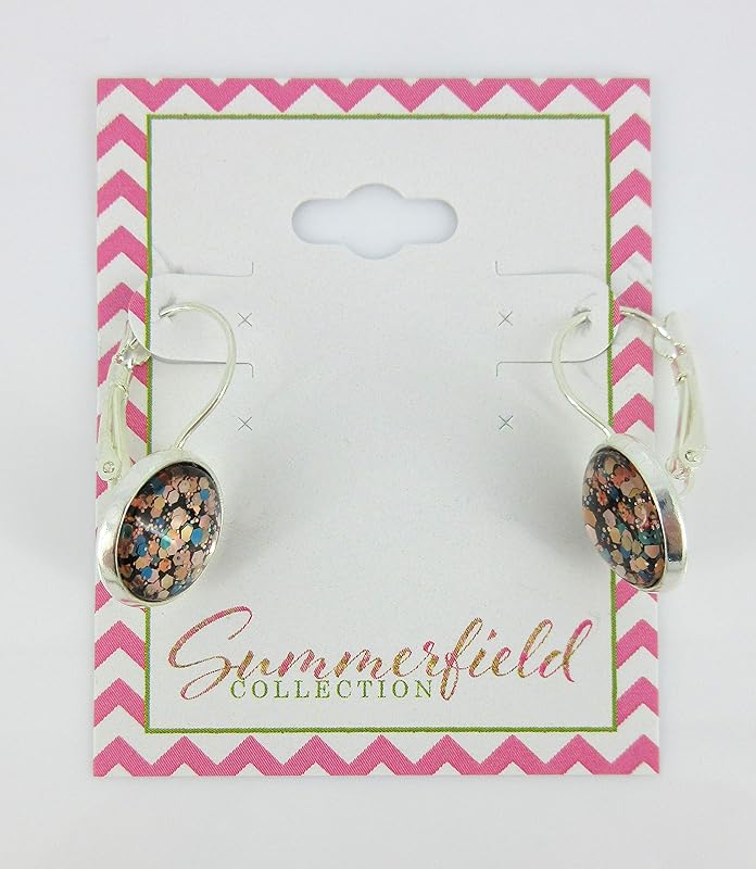Summerfield Collection Silver-tone Black and Multi-Color Confetti Glitter Glass Lever-back Drop Earrings Hand-painted