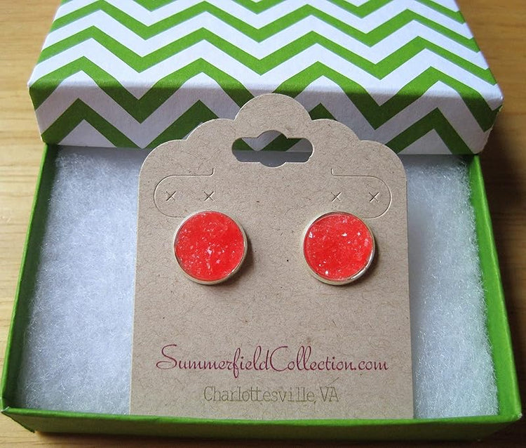 Summerfield Collection Silver-tone Faux Druzy Stone Stud Earrings 12mm (Cherry Red)