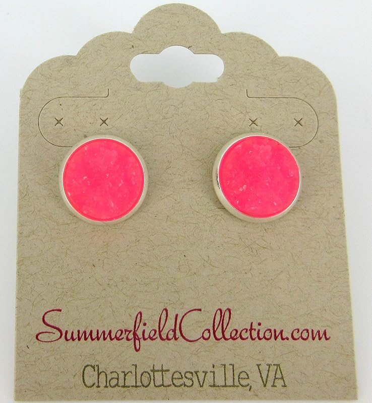 Summerfield Collection Silver-tone Faux Druzy Stone Stud Earrings 12mm (Neon Pink)