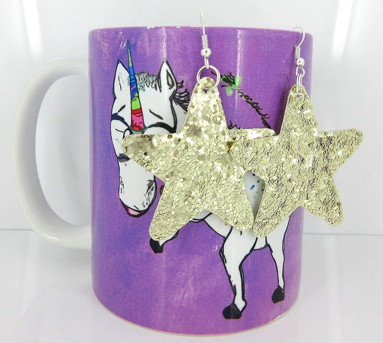 Summerfield Collection Glitter Faux Leather Large Star Dangle Earrings (Gold)
