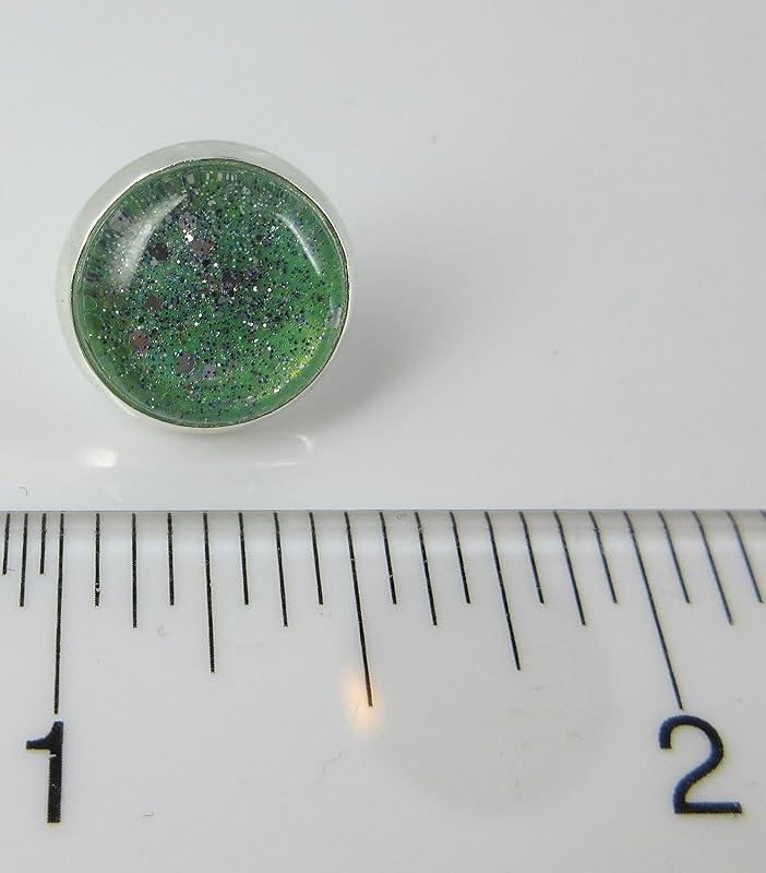 Summerfield Collection Silver-tone Duo Stud Earrings Hand-painted Mint Green Twinkle Glitter Glass Faux Druzy Stone 12mm