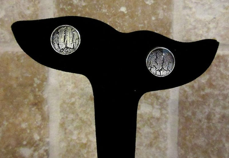Summerfield Collection Silver-tone Black Shattered Glitter Glass Stud Earrings Hand-painted 12mm