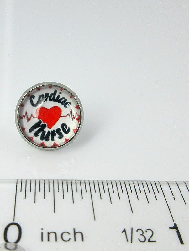 Summerfield Collection Stainless Steel Cardiac Nurse Print Glass Stud Earrings 12mm White Black Red