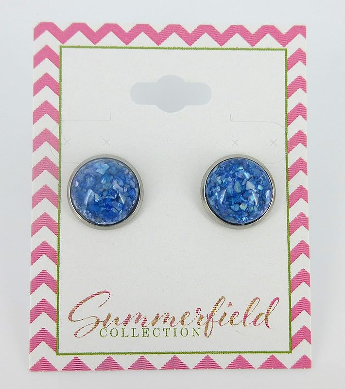 Summerfield Collection Stainless Steel Faux Shell Stud Earrings 12mm (Blue)
