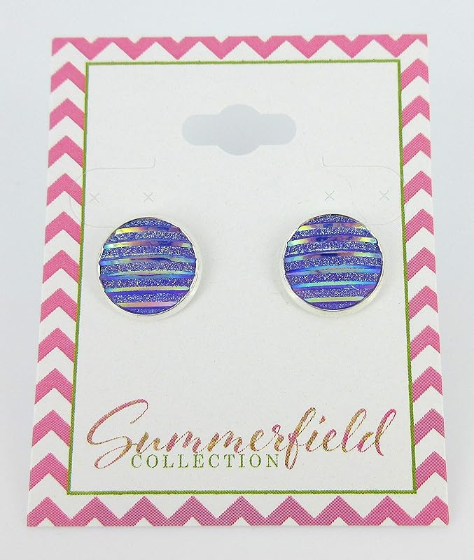 Summerfield Collection Silver-tone Frosted Metallic Stripe Stud Earrings 12mm (Lavender Purple AB)