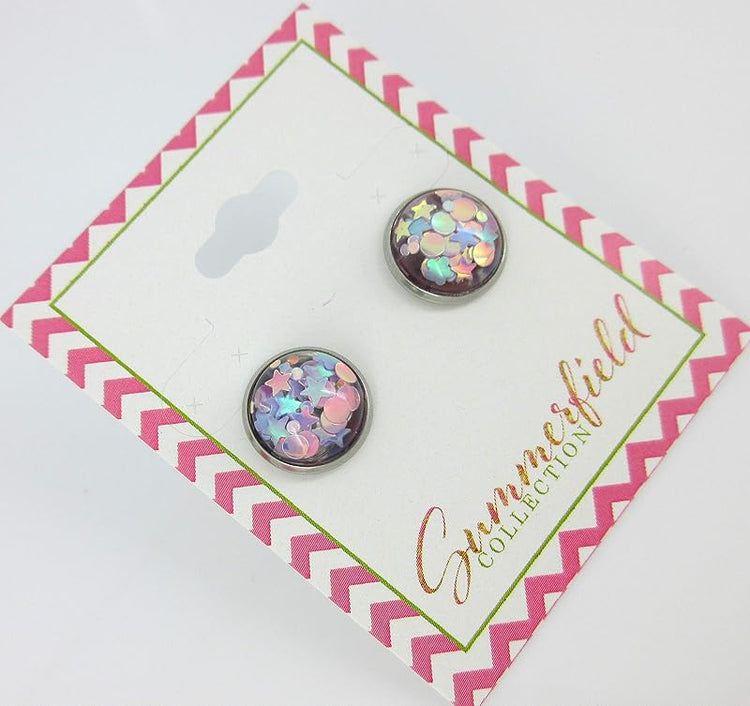 Summerfield Collection Stainless Steel Glitter Resin Globe Stud Earrings 12mm (Lilac)