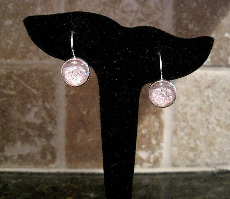 Summerfield Collection Silver-tone Pink Glitter Glass Galaxy Drop Earrings Leverback Hand-painted