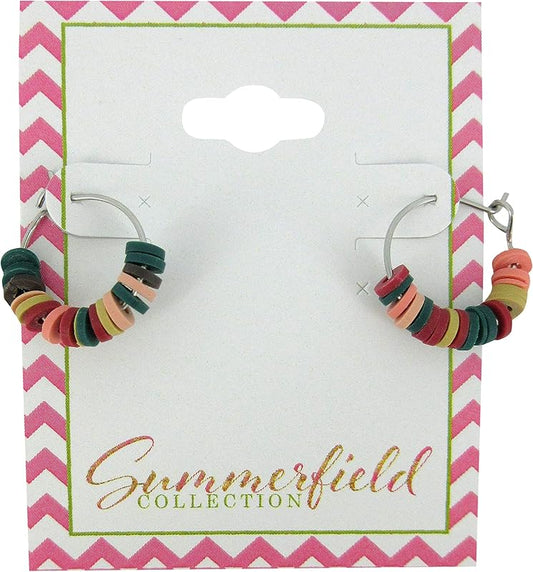 Summerfield Collection 15mm Stainless Steel Polymer Clay Katsuki Bead Hoop Earrings (Natural Multi)