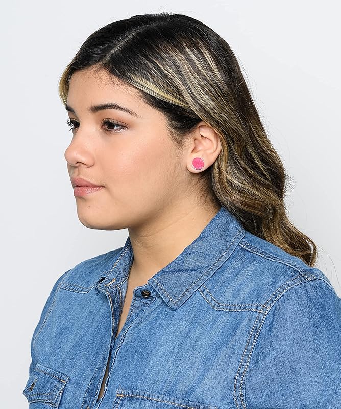 Summerfield Collection Silver-tone Faux Druzy Stone Stud Earrings 12mm (Neon Pink)