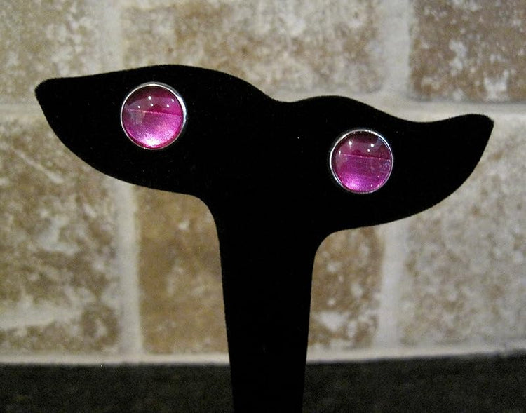 Summerfield Collection Silver-Tone Metallic Fuschia Part Matte Glass Stud Earrings 1/2" Round