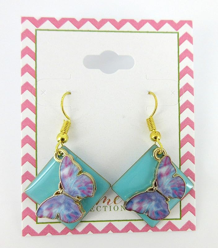 Summerfield Collection Gold-tone Enamel Butterfly Charm Dangle Earrings (Blue/Purple)