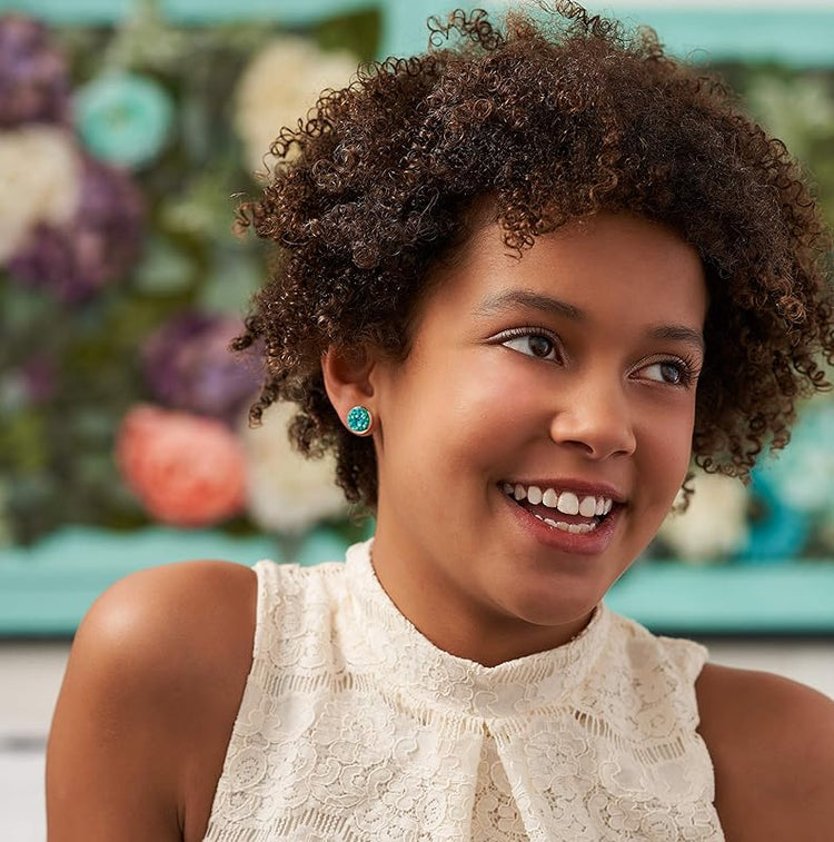 Summerfield Collection Silver-tone Faux Druzy Stone Stud Earrings 10mm (Teal Blue/Green)