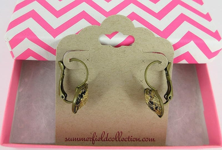 Summerfield Collection Antiqued Gold-tone Leaf Foil Black Glitter Resin Heart Drop Earrings Lever-back 12mm