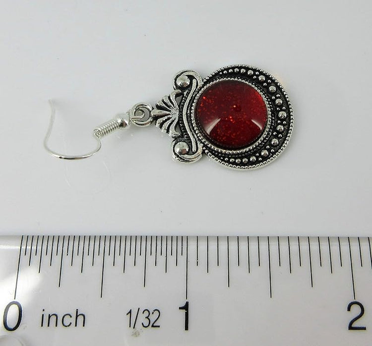 Summerfield Collection Antiqued Silver-tone Metallic Red Glitter Glass Dangle Earrings Hand-painted