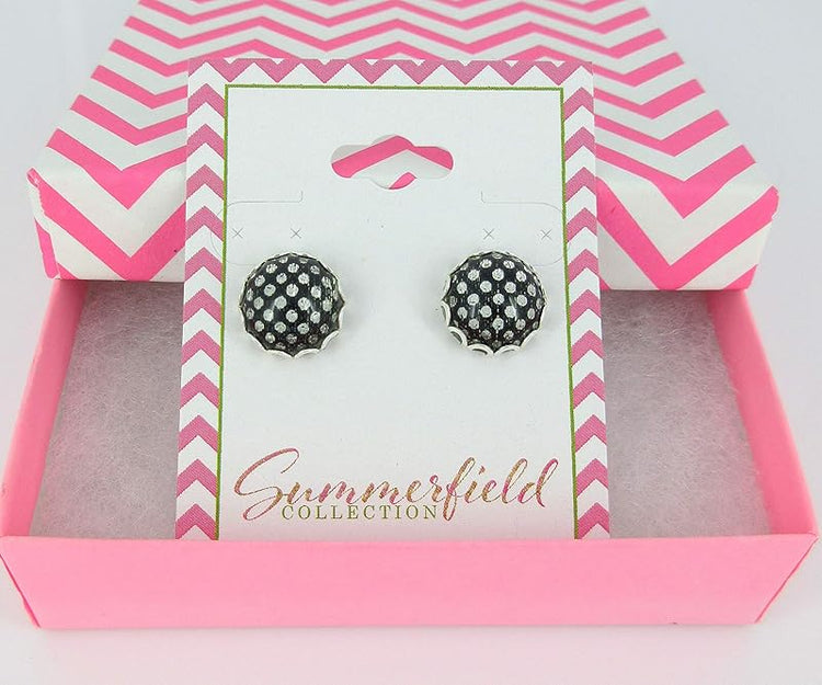 Summerfield Collection Stainless Steel Black Polka Dot Resin Stud Earrings 12mm