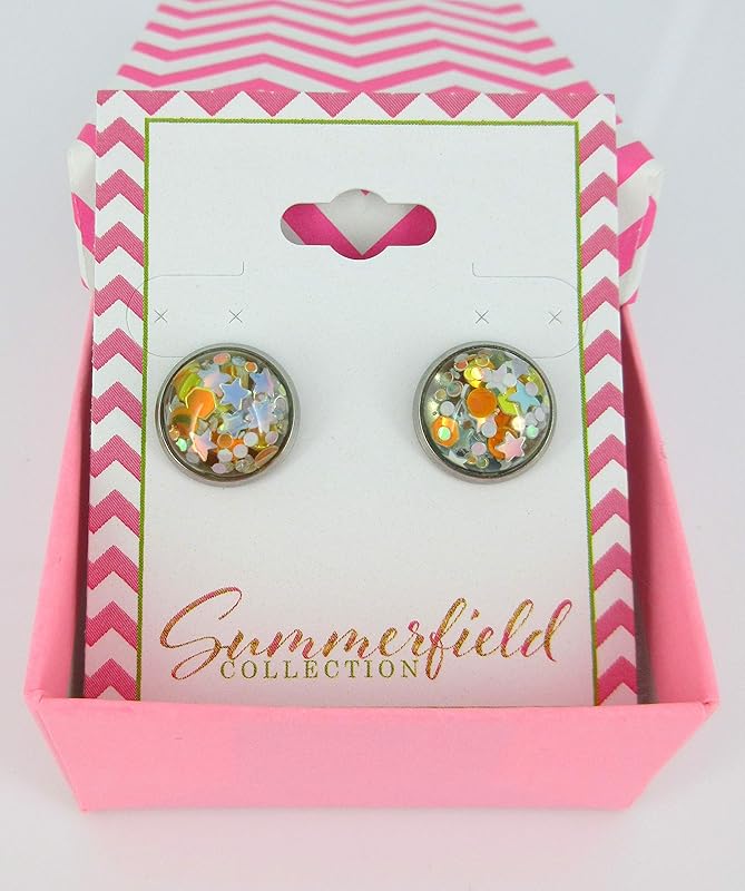 Summerfield Collection Stainless Steel Glitter Resin Globe Stud Earrings 12mm (Goldenrod)