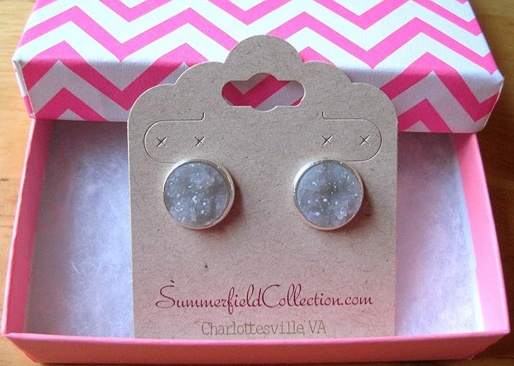 Summerfield Collection Silver-tone Faux Druzy Stone Stud Earrings 12mm (Gray)