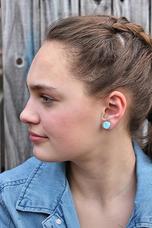 Summerfield Collection Silver-tone Faux Druzy Stone Stud Earrings 10mm (Lt Aqua Blue)
