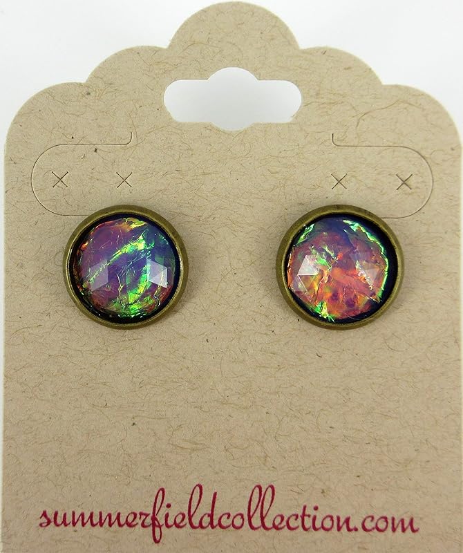 Summerfield Collection Antiqued Gold-tone Faceted Resin Opalescent Stud Earrings 12mm (Purple)