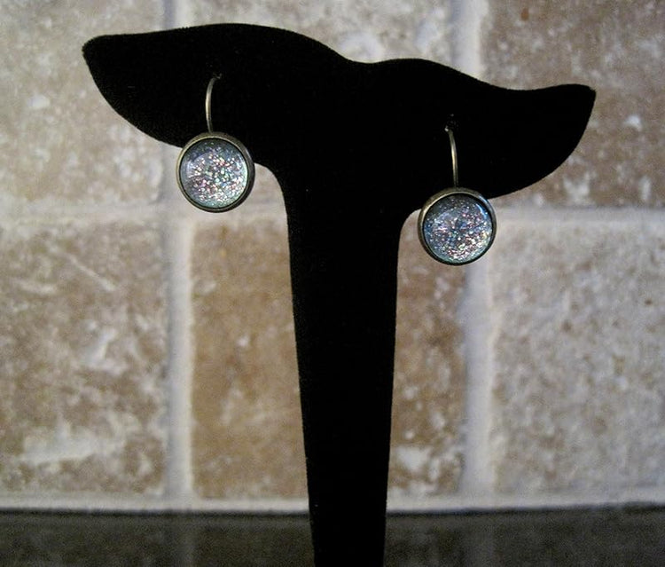 Summerfield Collection Antiqued Gold-tone Mint Green Glitter Glass Lever-back Drop Earrings Hand-painted
