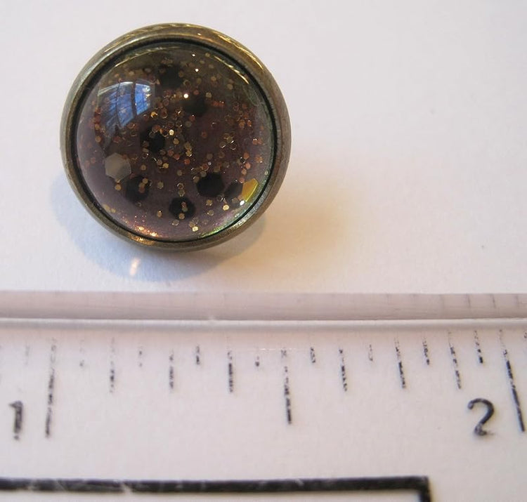 Summerfield Collection Antiqued Gold-tone Black and Silver Glitter Glass Stud Earrings Hand-painted 12mm