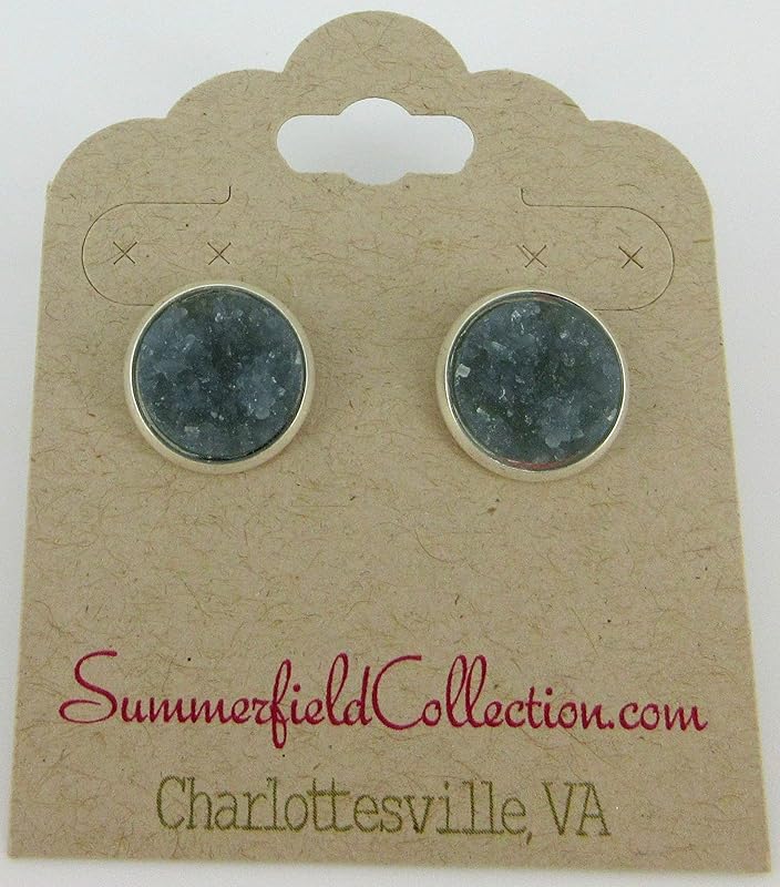 Summerfield Collection Silver-tone Faux Druzy Stone Stud Earrings 12mm (Gray)