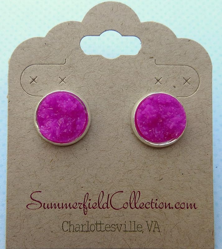 Summerfield Collection Silver-tone Faux Druzy Stone Stud Earrings 12mm (Magenta)