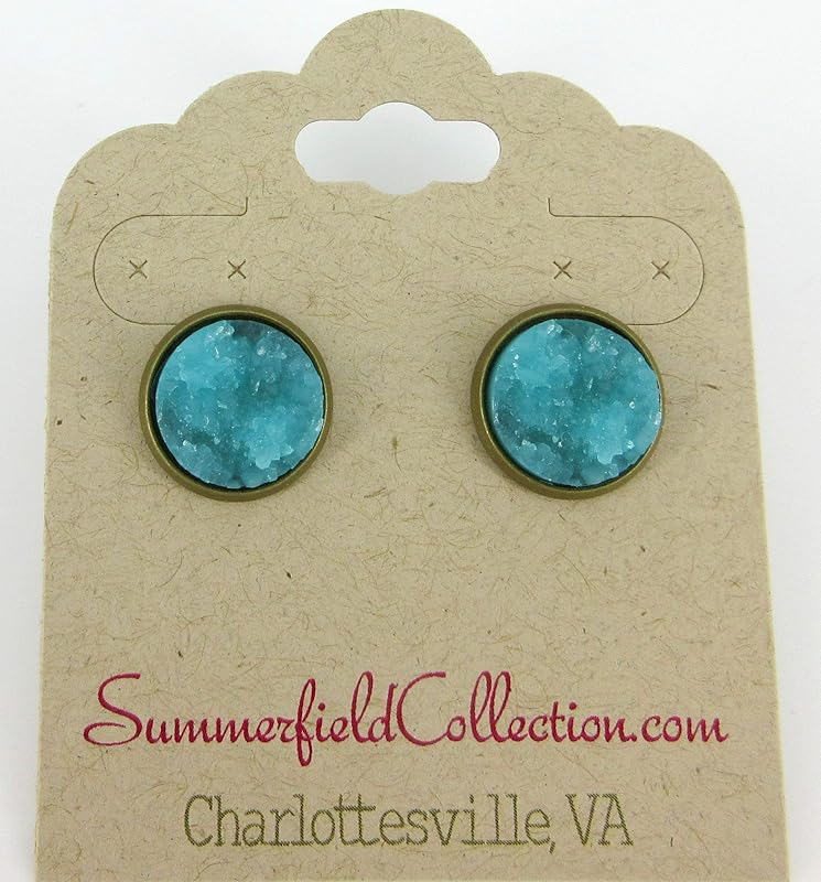 Summerfield Collection Antiqued Gold-tone Faux Druzy Stone Stud Earrings 12mm (Aqua Blue)