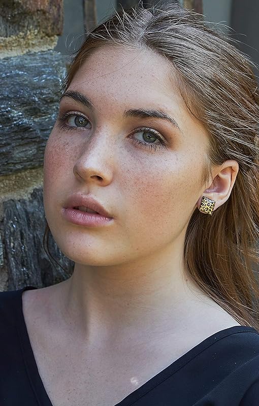Summerfield Collection Antiqued Gold-tone Animal Print Stud Earrings Geometric Square Shaped 12mm