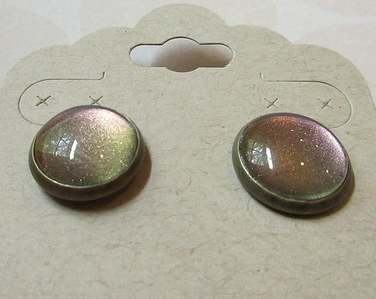 Summerfield Collection Antiqued Gold-tone Metallic Deep Purple Color Shifting Glass Stud Earrings Hand-painted 12mm
