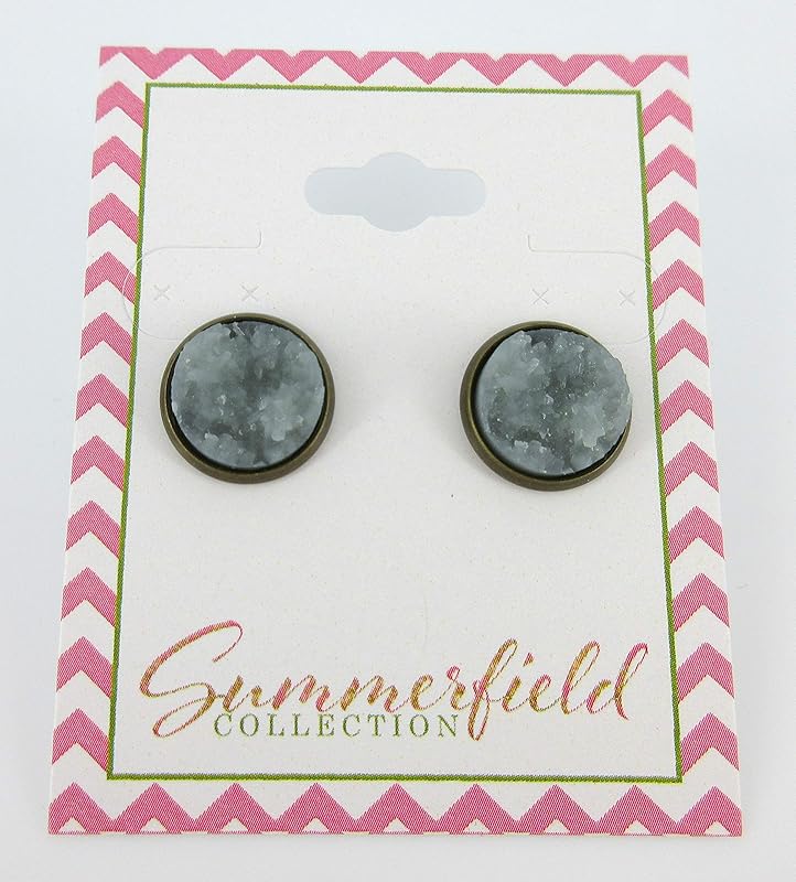 Summerfield Collection Antiqued Gold-tone Faux Druzy Stone Stud Earrings 12mm (Gray)