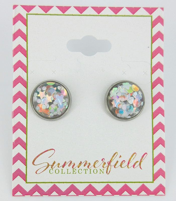 Summerfield Collection Stainless Steel Glitter Resin Globe Stud Earrings 12mm (White)
