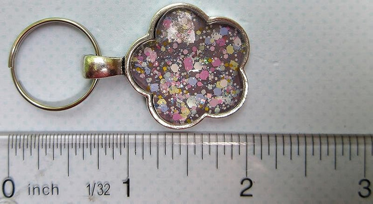 Summerfield Collection Antiqued Silver-tone Purple Pastel Mix Glitter Glass Flower Keychain Hand-painted
