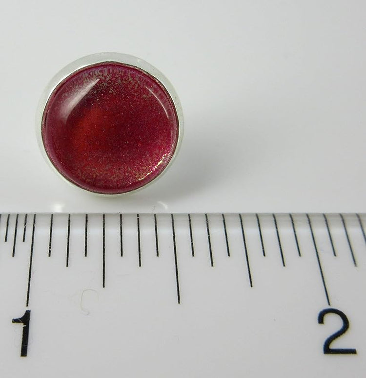 Summerfield Collection Silver-tone Pink and Gold Shimmer Glitter Glass Stud Earrings Hand-painted 12mm