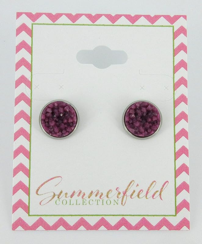 Summerfield Collection Stainless Steel Matte Faux Druzy Stone Stud Earrings 10mm (Plum Purple)