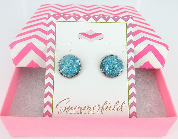 Summerfield Collection Stainless Steel Faux Shell Stud Earrings 12mm (Seafoam Blue)