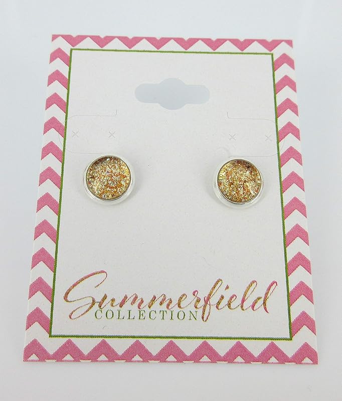 Summerfield Collection Silver-tone Orange Glitter Glass Stud Earrings Hand-painted 8mm