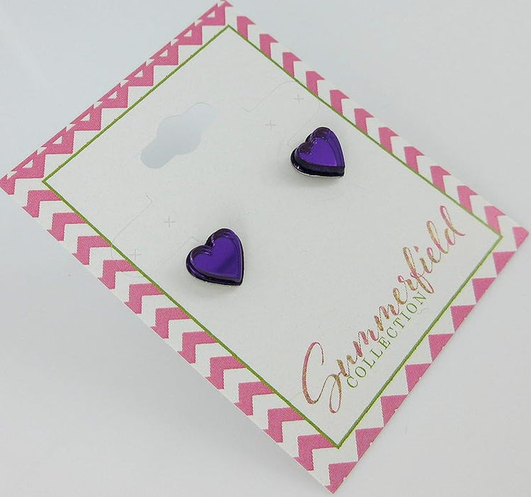 Summerfield Collection Stainless Steel Mirror Heart Stud Earrings 8mm (Purple)