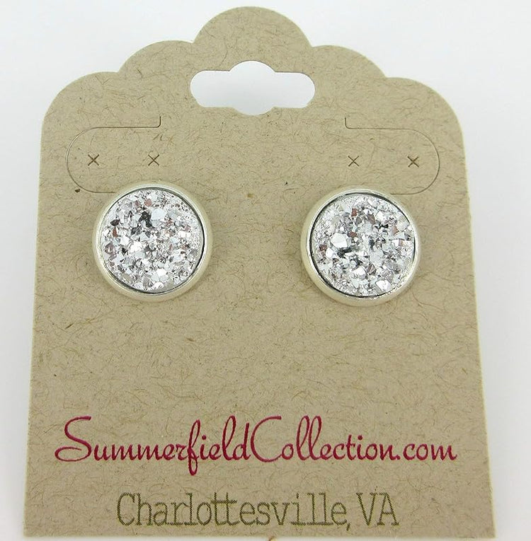 Summerfield Collection Silver-tone Metallic Faux Druzy Stone Stud Earrings 12mm (Silver)