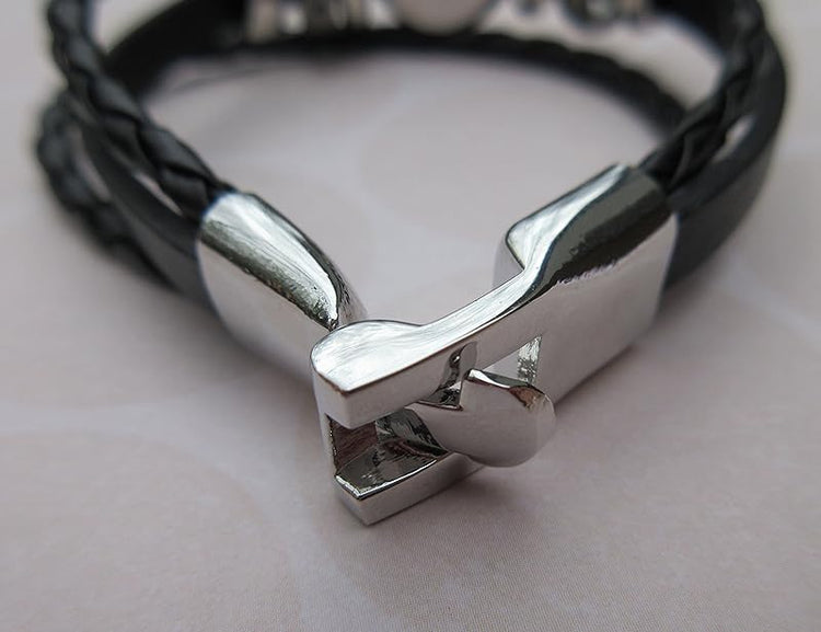 Summerfield Collection Interchangeable Snap Bracelet 3 Charm Set Blue Galaxy Glitter Glass Black Layered Leather