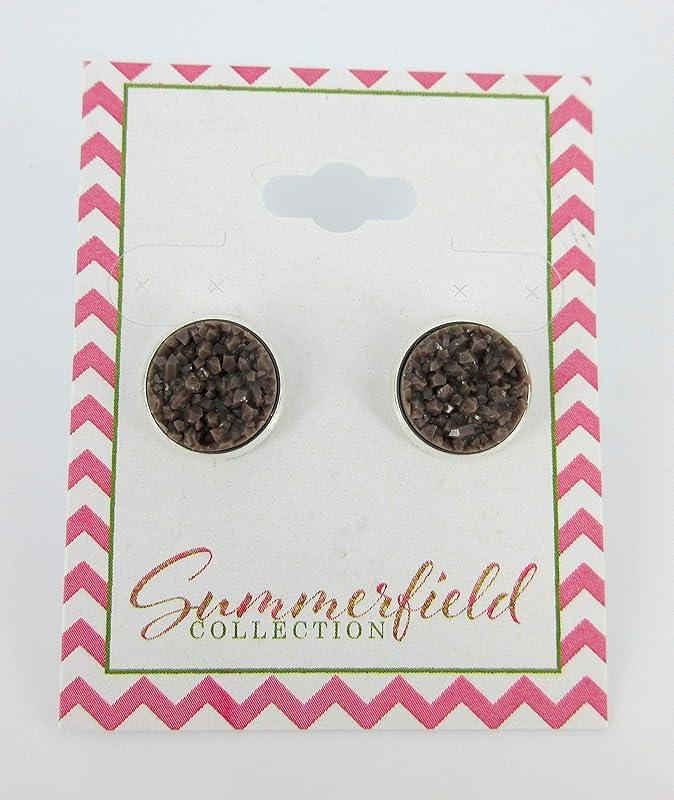 Summerfield Collection Silver-tone Brown Faux Druzy Stone Stud Earrings 12mm