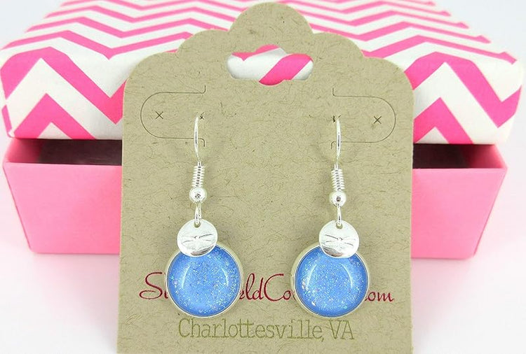 Summerfield Collection Silver-tone Blue Iridescent Glitter Glass Dragonfly Charm Dangle Earrings Hand-painted