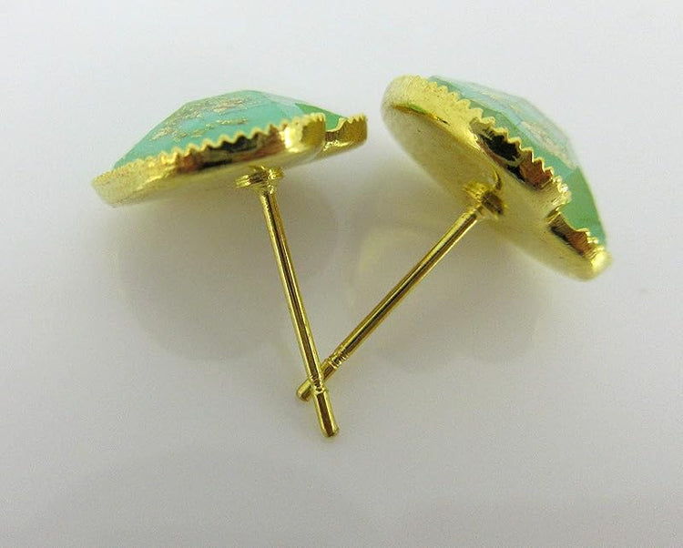 Summerfield Collection Gold-tone Heart Shaped Faceted Resin Leaf Foil Stud Earrings 12mm (Mint Green)