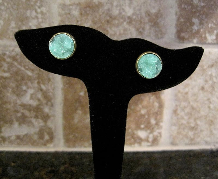 Summerfield Collection Antiqued Gold-tone Faux Druzy Stone Stud Earrings 12mm (Mint Green)