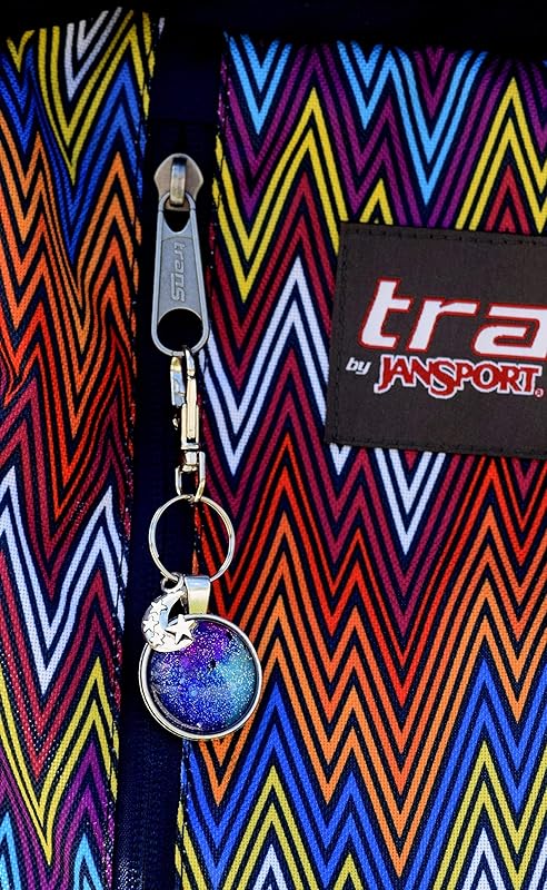 Summerfield Collection Antiqued Silver-tone Glitter Glass Galaxy Keychain Moon and Star Charm Hand-painted